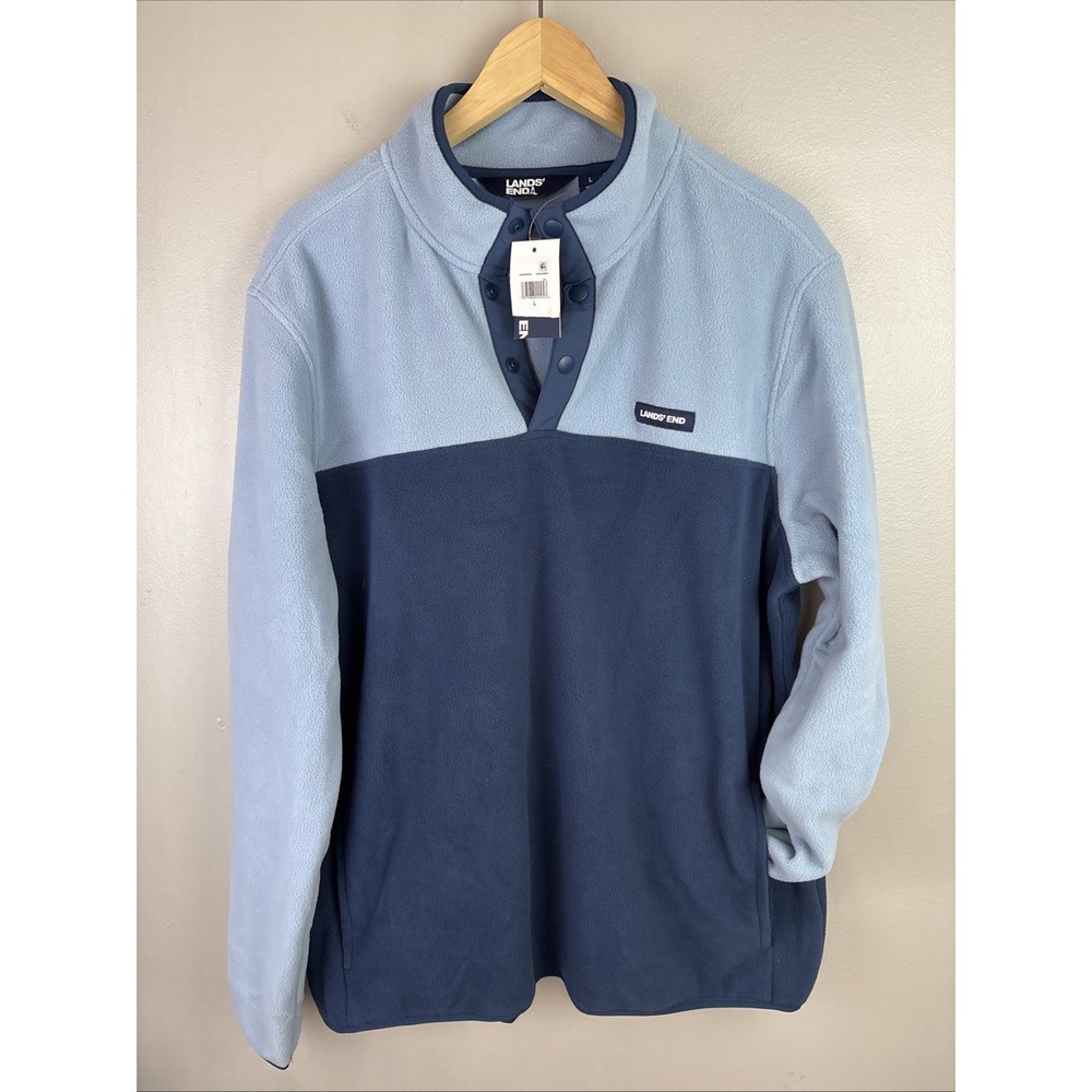 Lands‎ End L 1/4 Snap Pullover Fleece Outdoor Hiking Jacket Blue Colorblock